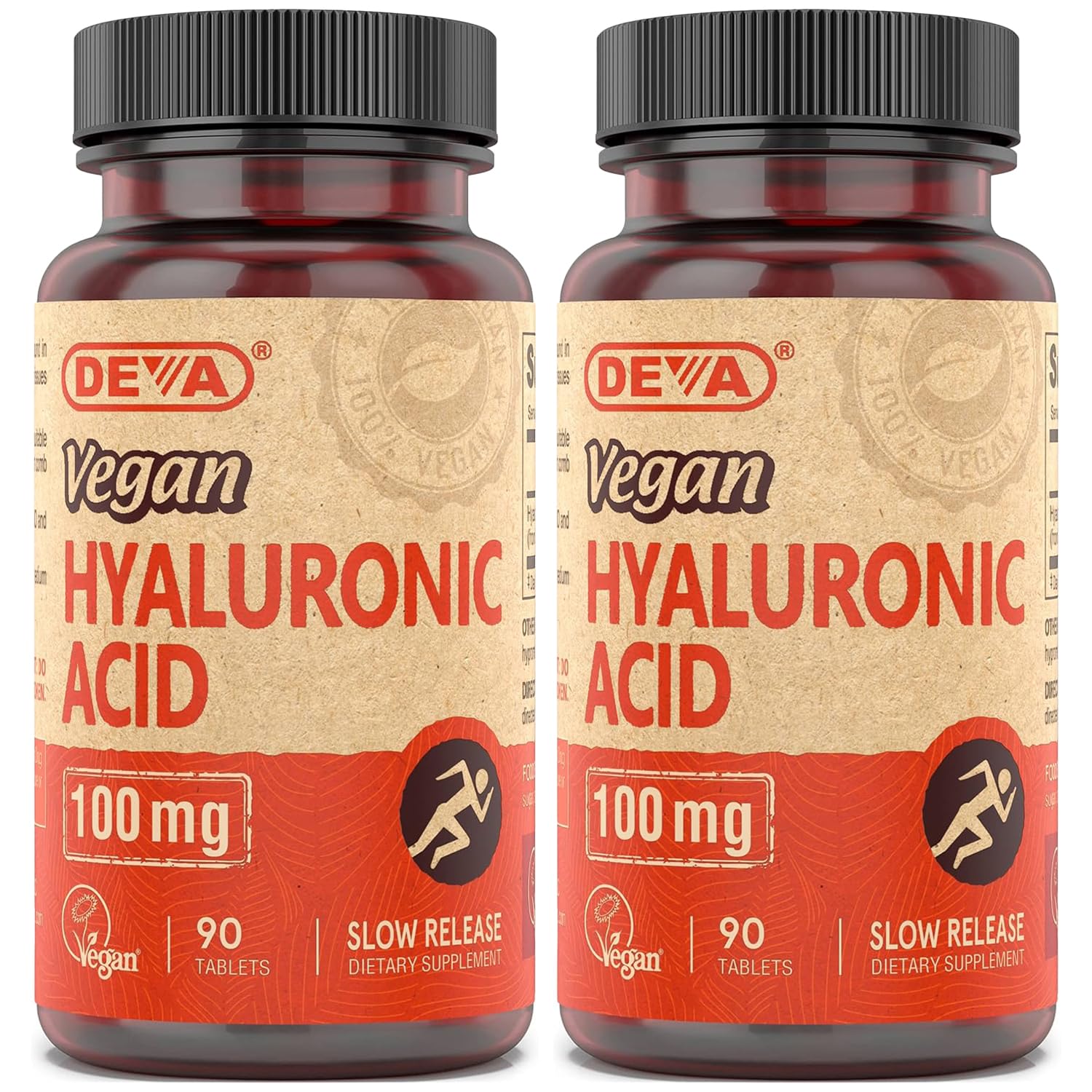 DEVA Vegan Hyaluronic Acid 100mg Tablets 2-Pack bottle with label