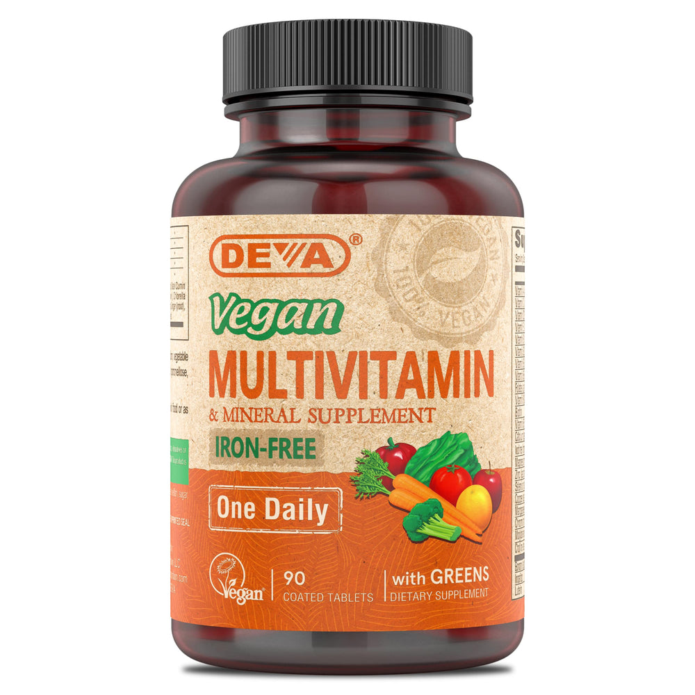 DEVA Vegan Iron-Free Multivitamin & Mineral Supplement bottle with 90 coated tablets
