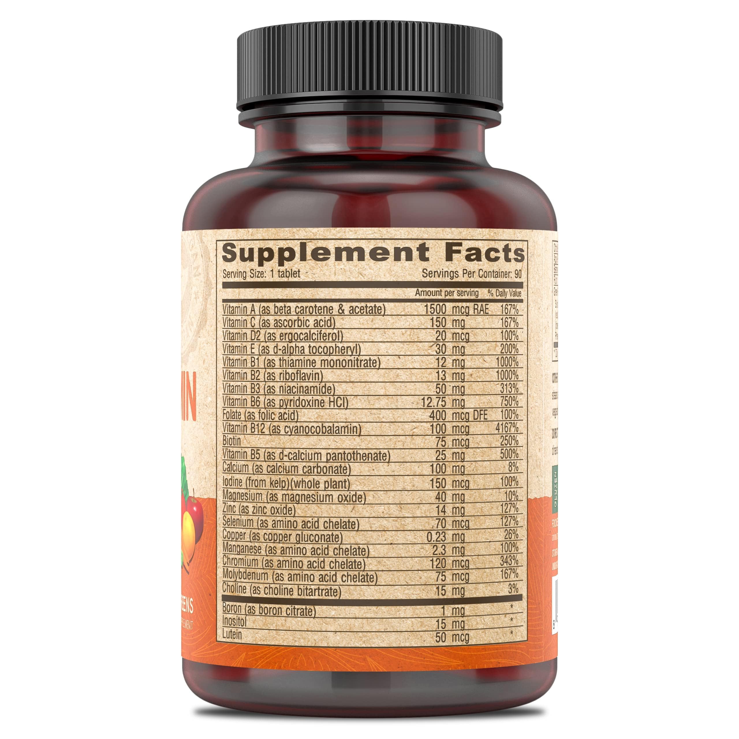 Close-up of Vitamin B-12 100 mcg per serving label on DEVA vegan multivitamin