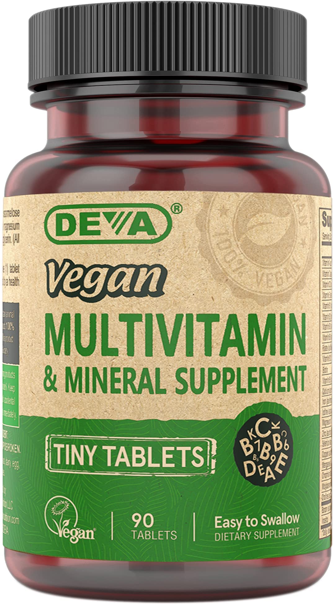 Front view of DEVA Vegan Multivitamin for Women & Men bottle
