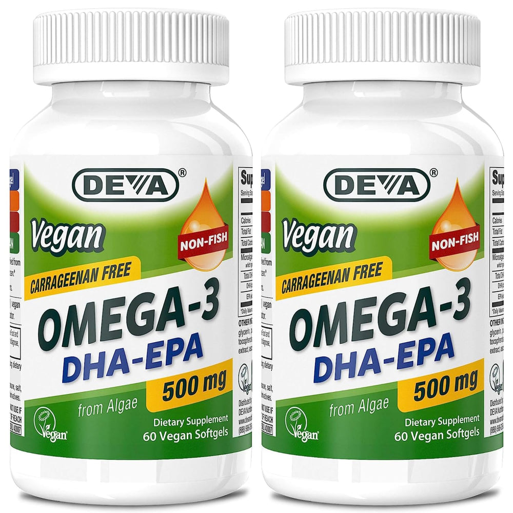 DEVA Vegan Omega-3 bottle-front highlights plant-based DHA-EPA for daily wellness