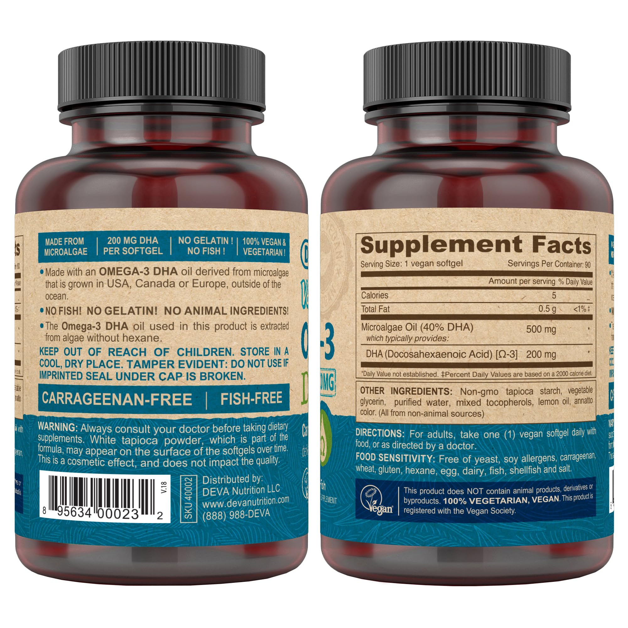 Ingredients: algae oil DHA derived from microalgae