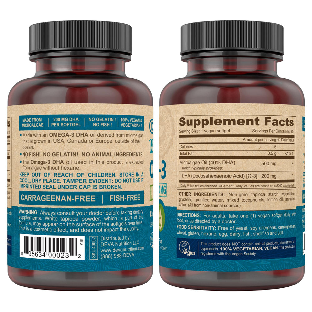Ingredients: algae oil DHA derived from microalgae