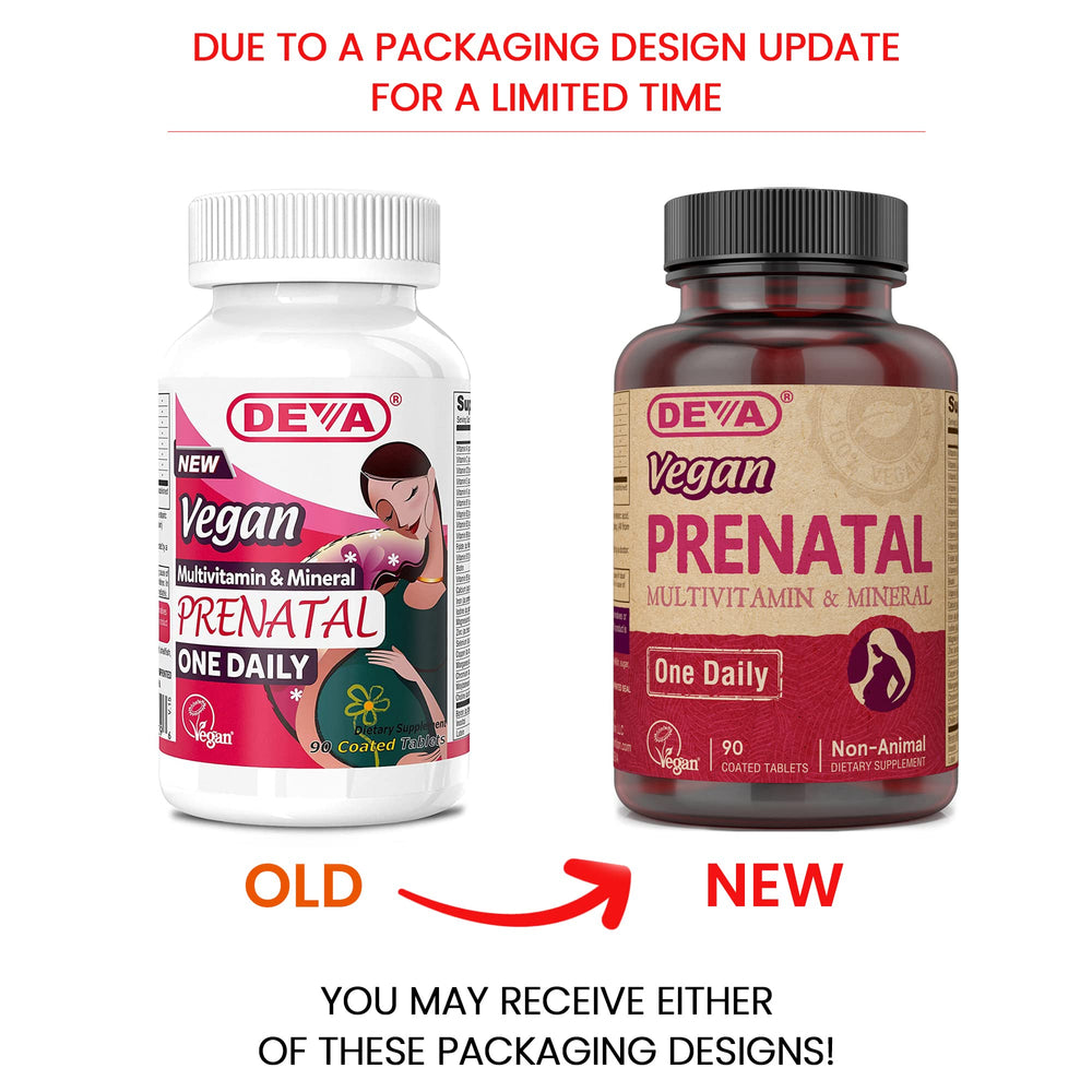DEVA Vegan Prenatal Multivitamin bottle with 90 tablets.