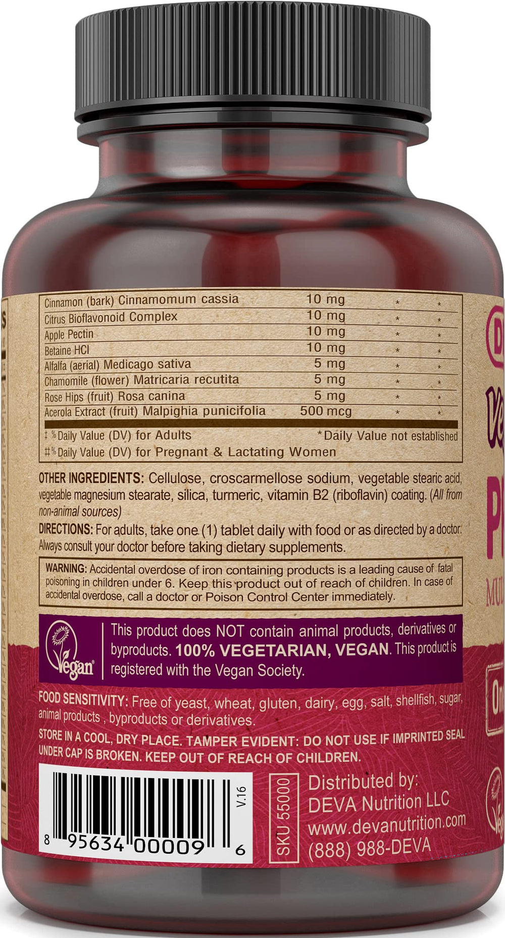 Close-up of DEVA Vegan Prenatal Multivitamin tablets.