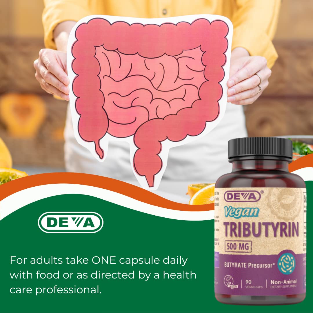 Ingredients panel showing Tributyrin 500 mg per capsule
