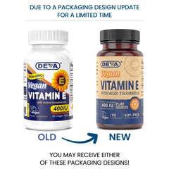 Close up of 400IU Vitamin E label showing mixed tocopherols