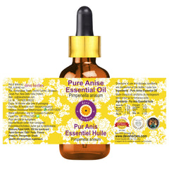 Close-up of glass dropper and amber bottle for Anise essential oil