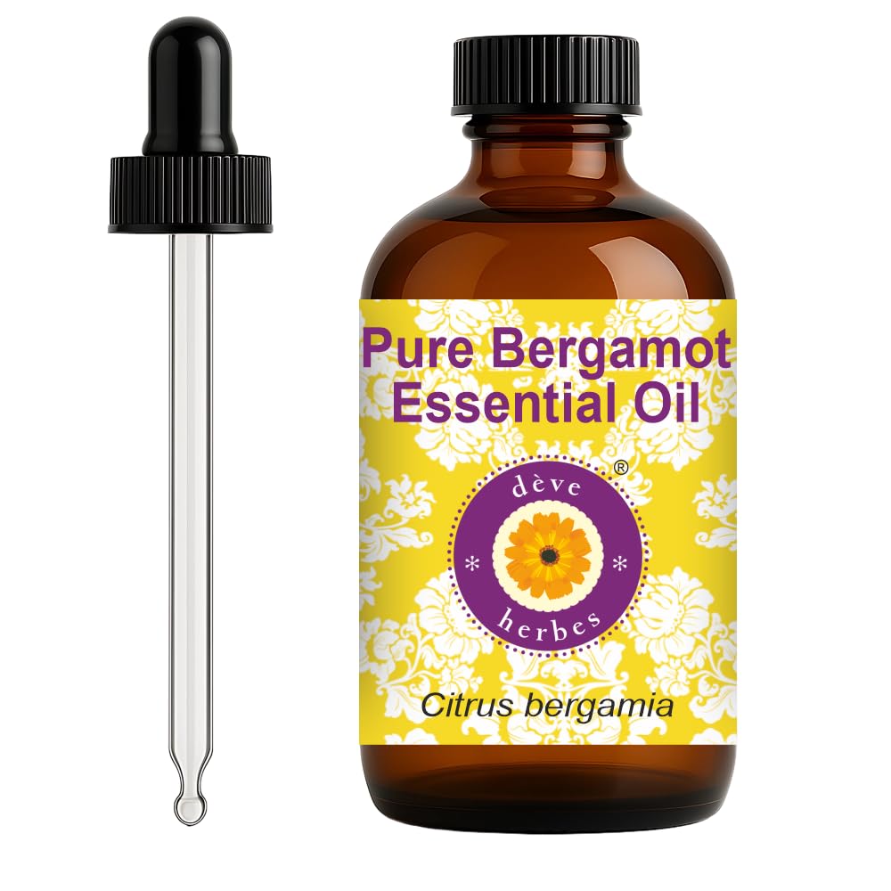 dève herbes Bergamot Essential Oil in amber glass bottle with glass dropper