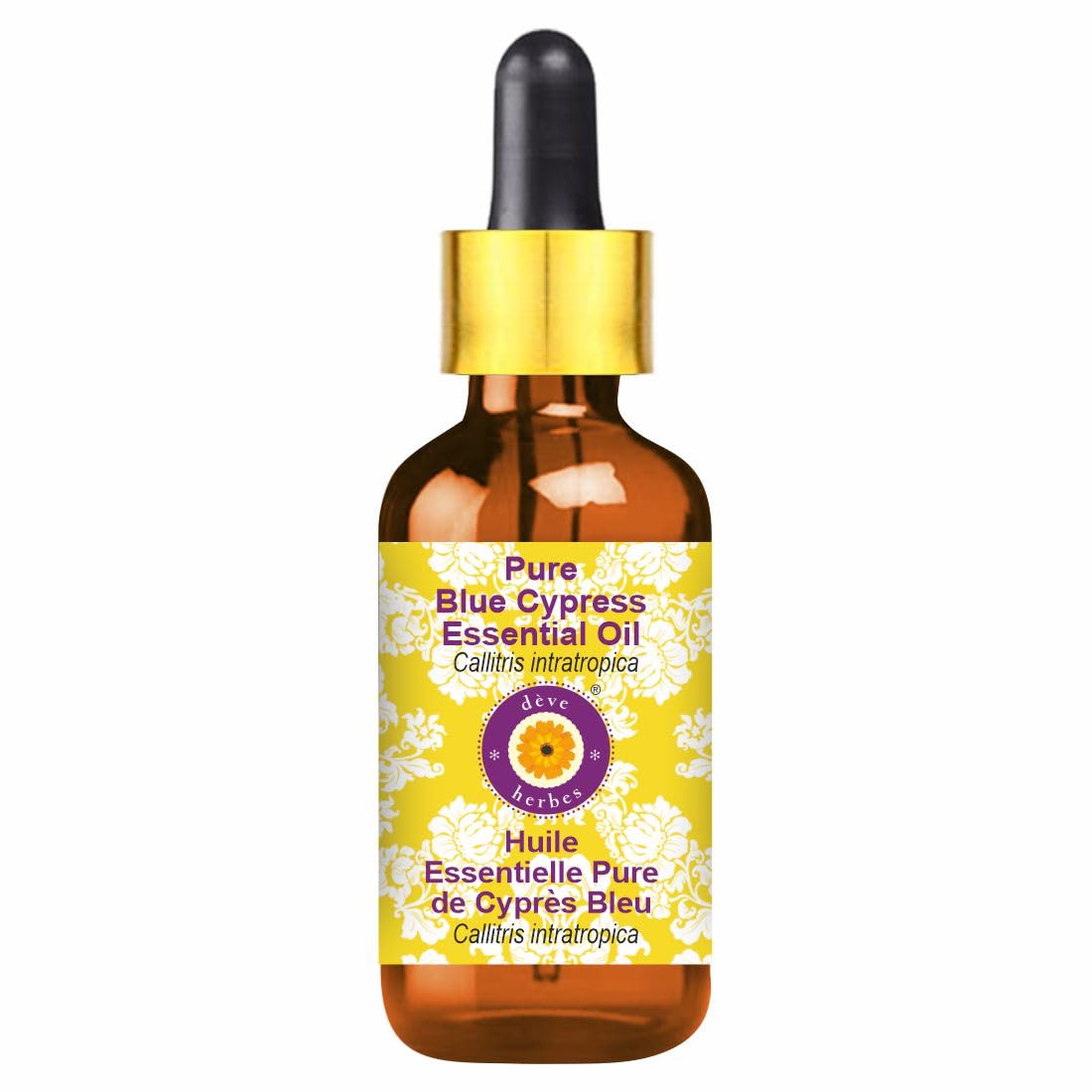 Blue Cypress Essential Oil 15ml amber glass bottle with glass dropper