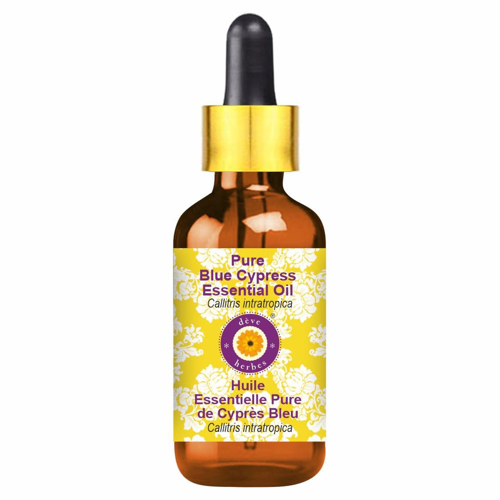 Blue Cypress Essential Oil 15ml amber glass bottle with glass dropper