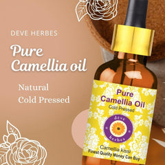 Close-up of Camellia Oil amber bottle