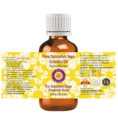 Close-up of amber bottle cap and label for Dalmatian Sage essential oil