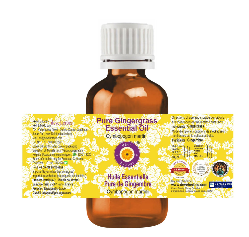 Amber glass bottle with dropper cap for gingergrass essential oil