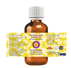 Close-up of bottle label on Deve Herbes Guaiacwood oil