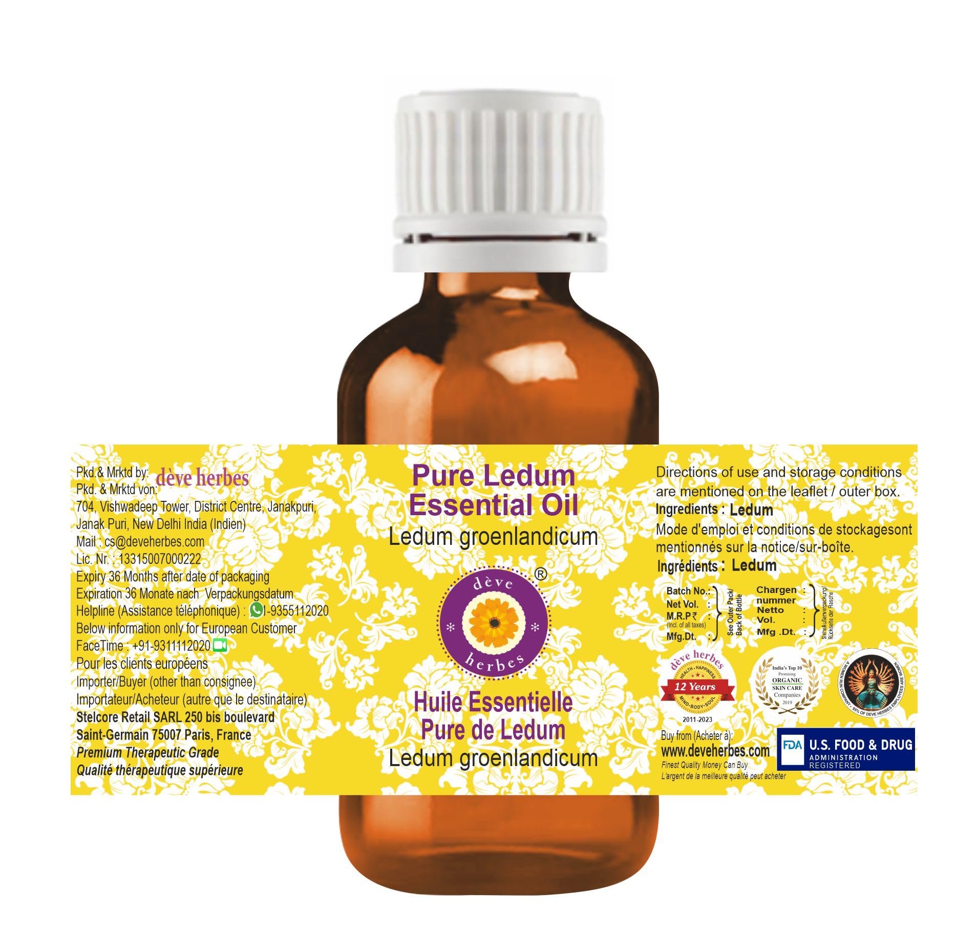 Ledum groenlandicum essential oil bottle close-up