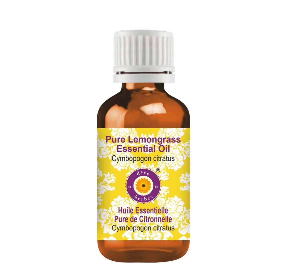 Deve Herbes Lemongrass essential oil in a 50ml amber glass bottle