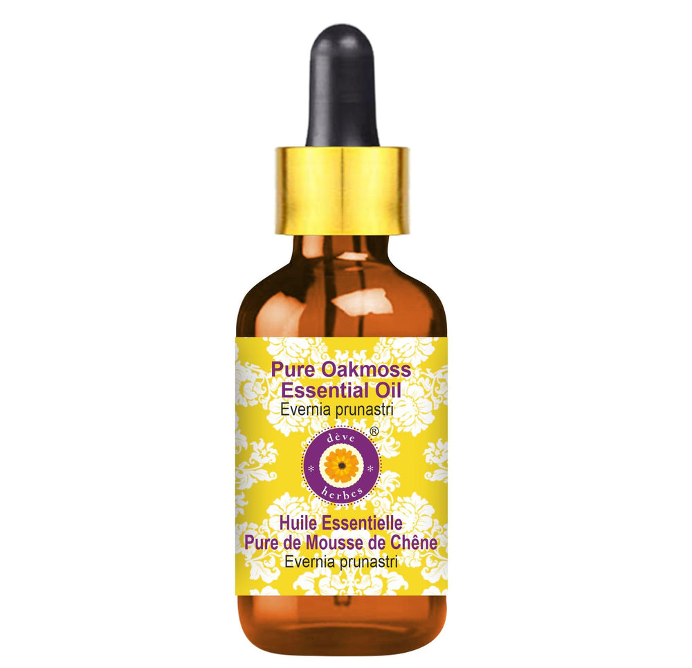Deve Herbes Oakmoss Essential Oil bottle with glass dropper in amber glass