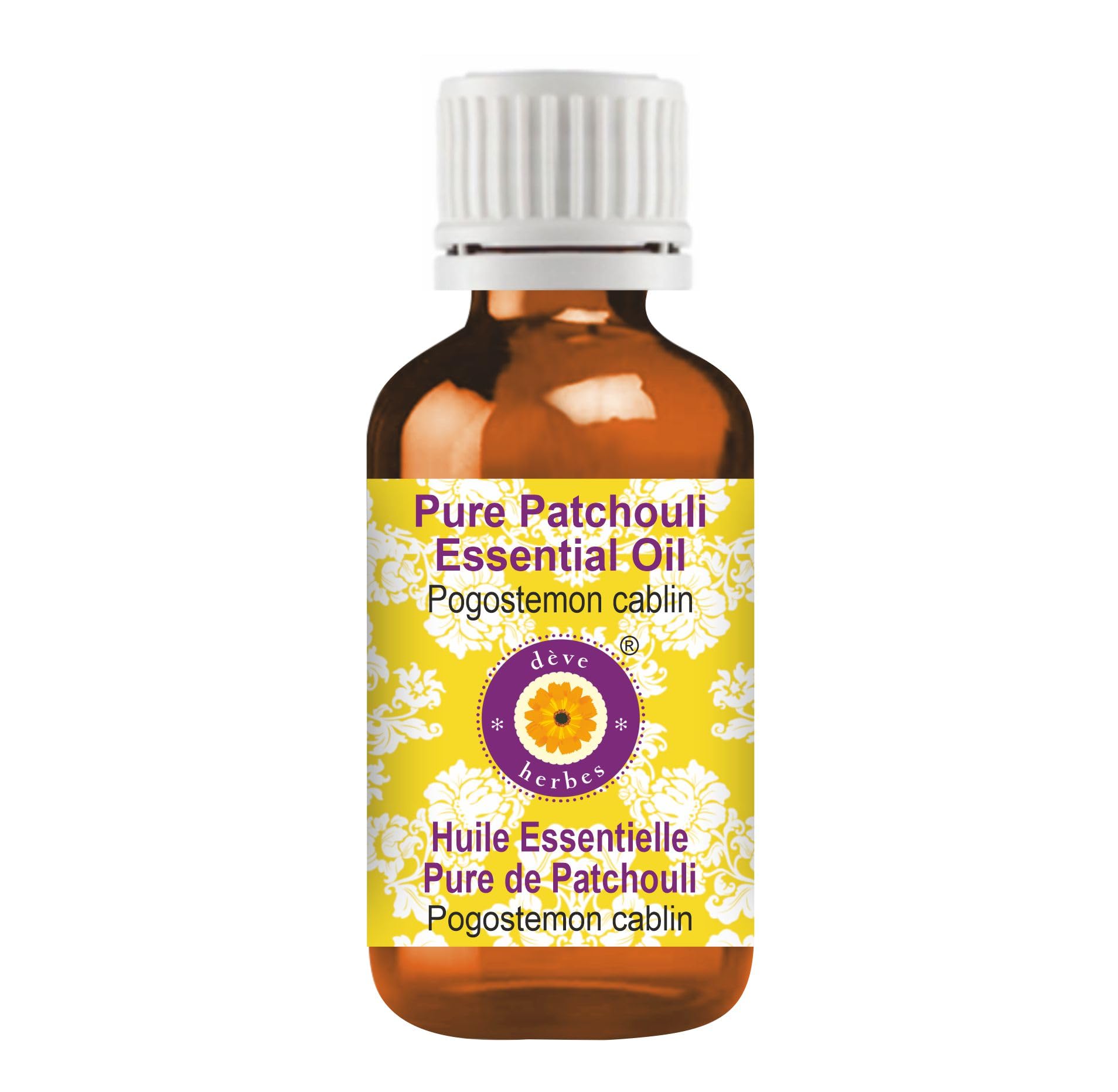 Deve Herbes Patchouli Essential Oil in 15ml amber glass bottle