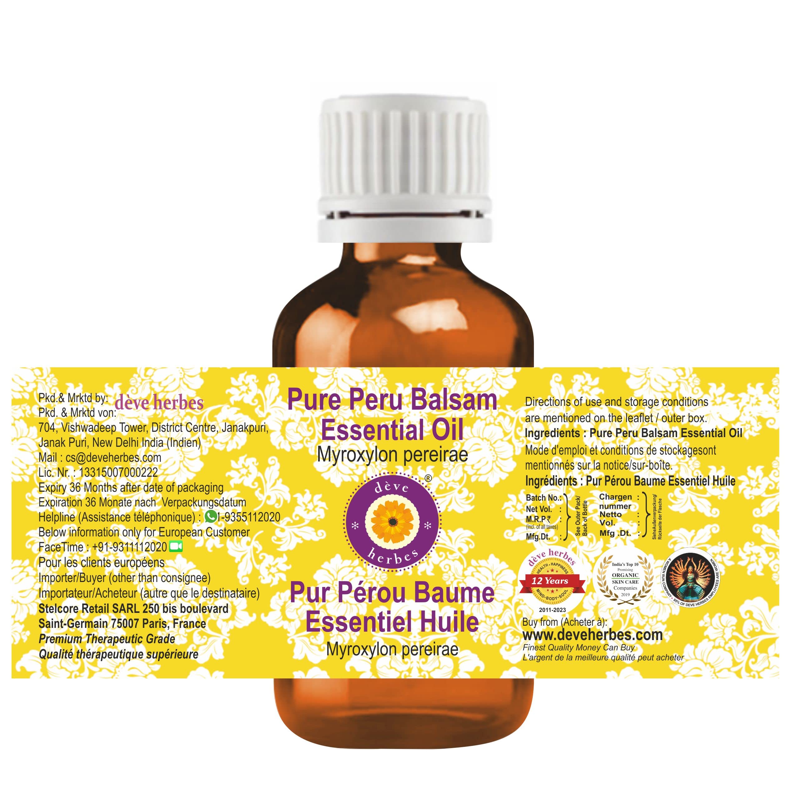 Amber glass bottle close-up for Peru Balsam essential oil