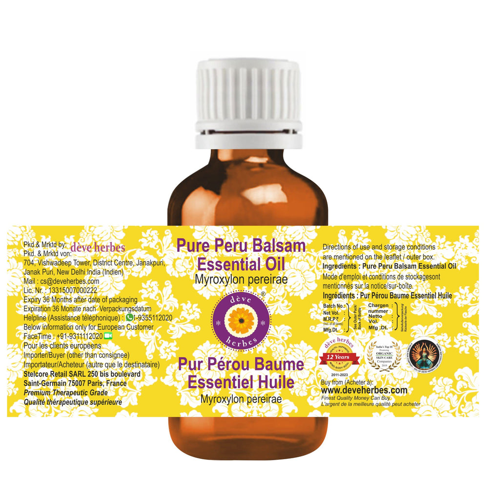 Amber glass bottle close-up for Peru Balsam essential oil
