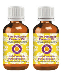 Petitgrain essential oil bottle in amber glass