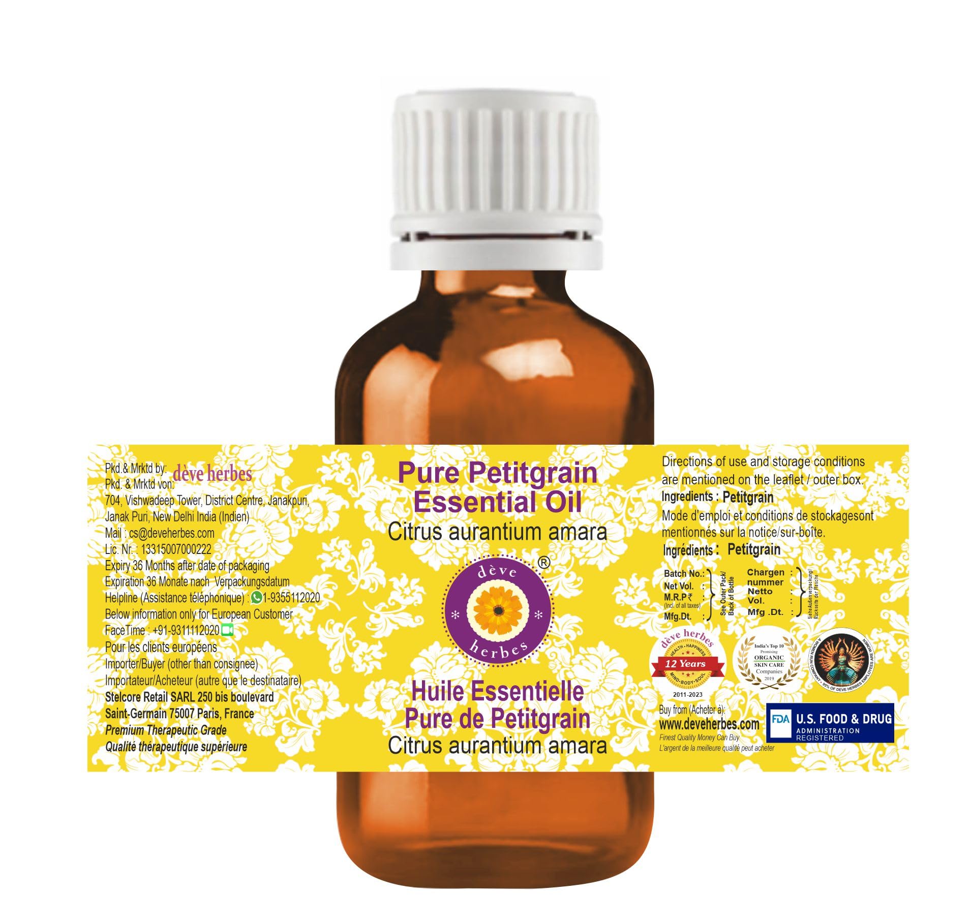 Pack of two 100ml Deve Herbes Petitgrain oil bottles