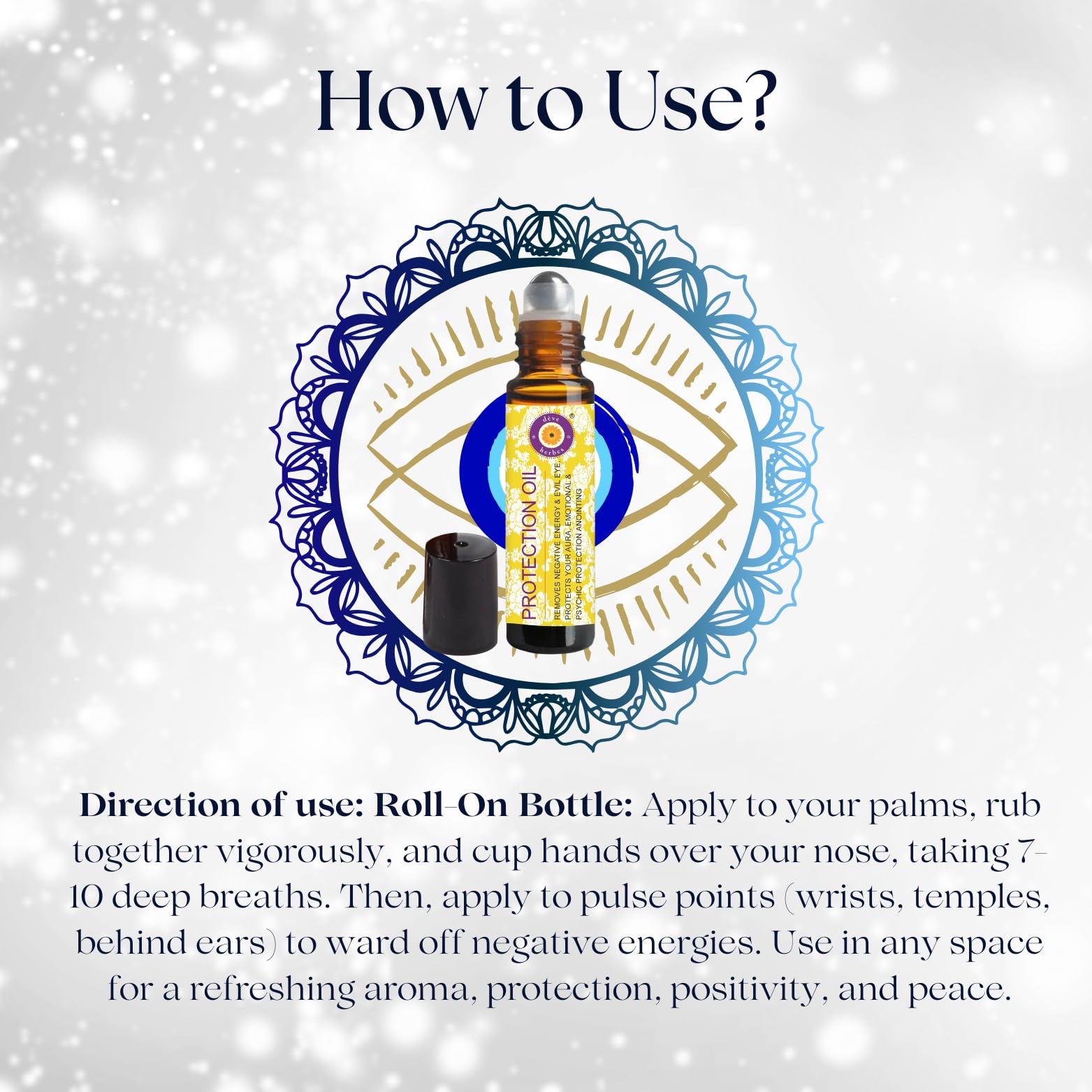 Deve Herbes Protection Oil palm application for mindful energy protection rituals.