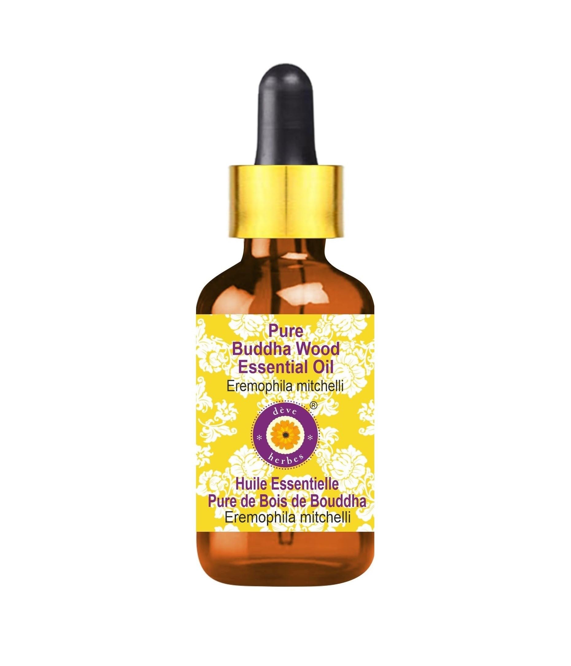 Pure Buddha Wood essential oil bottle with glass dropper