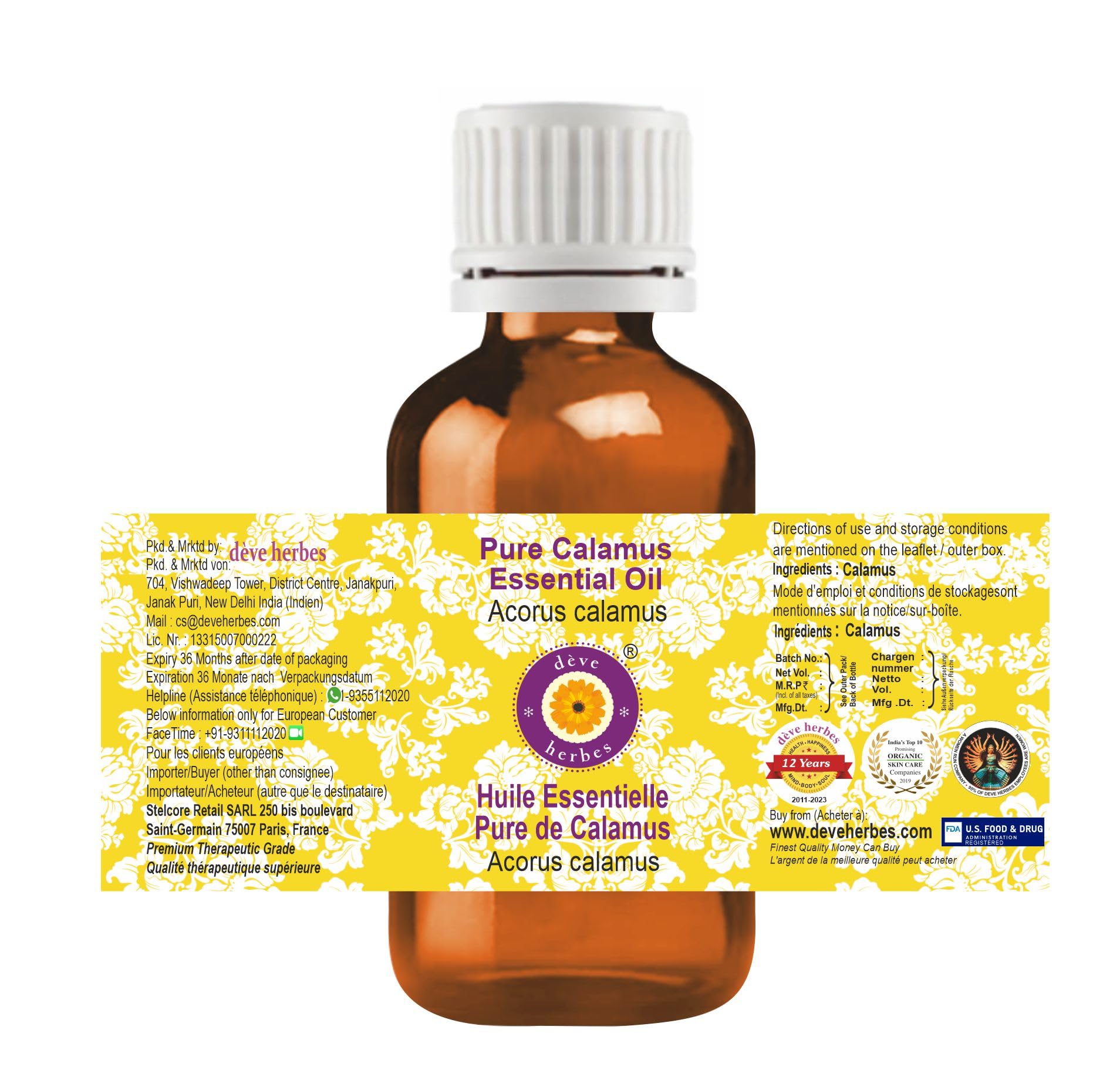 Amber glass bottle with dropper for Calamus essential oil