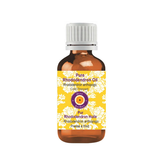 Deve Herbes Rhododendron Oil amber bottle close-up for pure skin care using carrier oil
