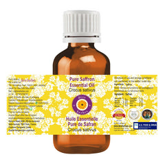 Steam-distilled saffron essential oil close-up (Crocus sativus)