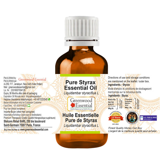 Label for Deve Herbes Styrax essential oil