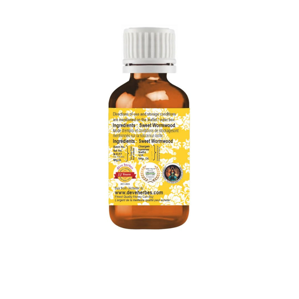 Cap close-up on amber bottle of Sweet Wormwood essential oil