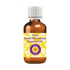 Front view of dève herbes Sweet Wormwood Essential Oil 10ml in an amber bottle