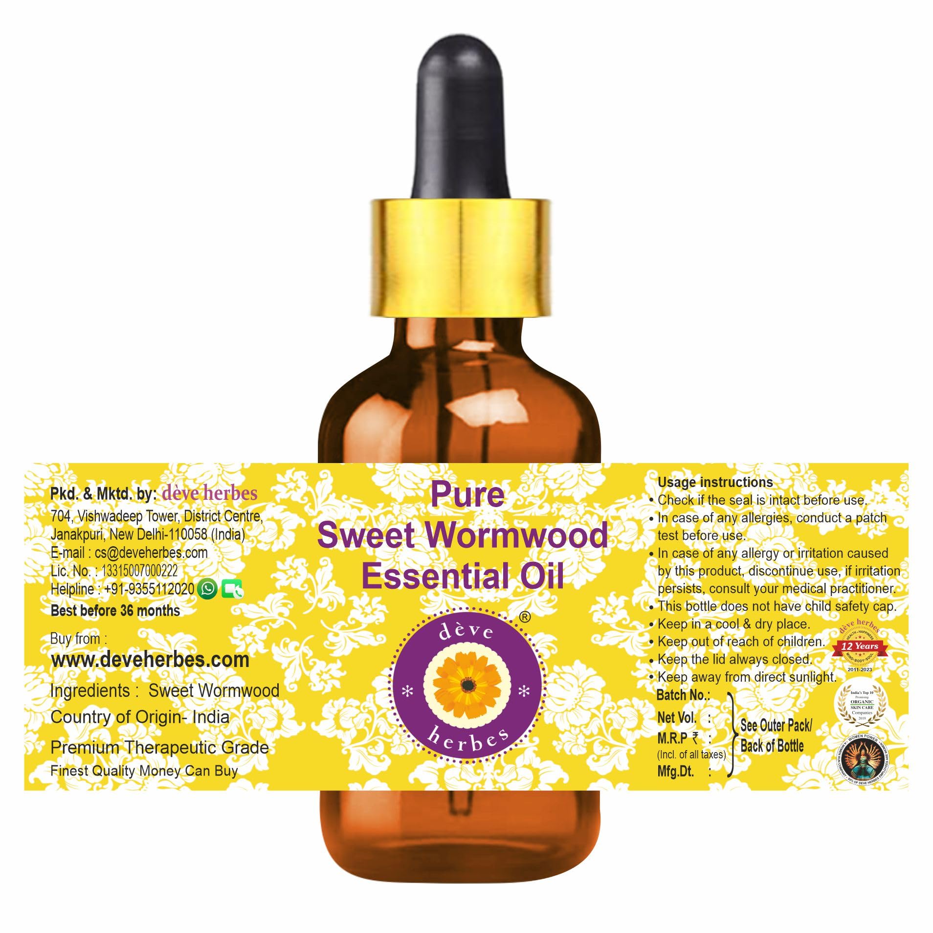 Label showing Artemisia annua — Sweet Wormwood essential oil