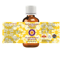 Close-up of amber bottle labeled Sweet Wormwood Essential Oil