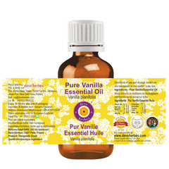 Amber glass bottle of Vanilla planifolia essential oil with label
