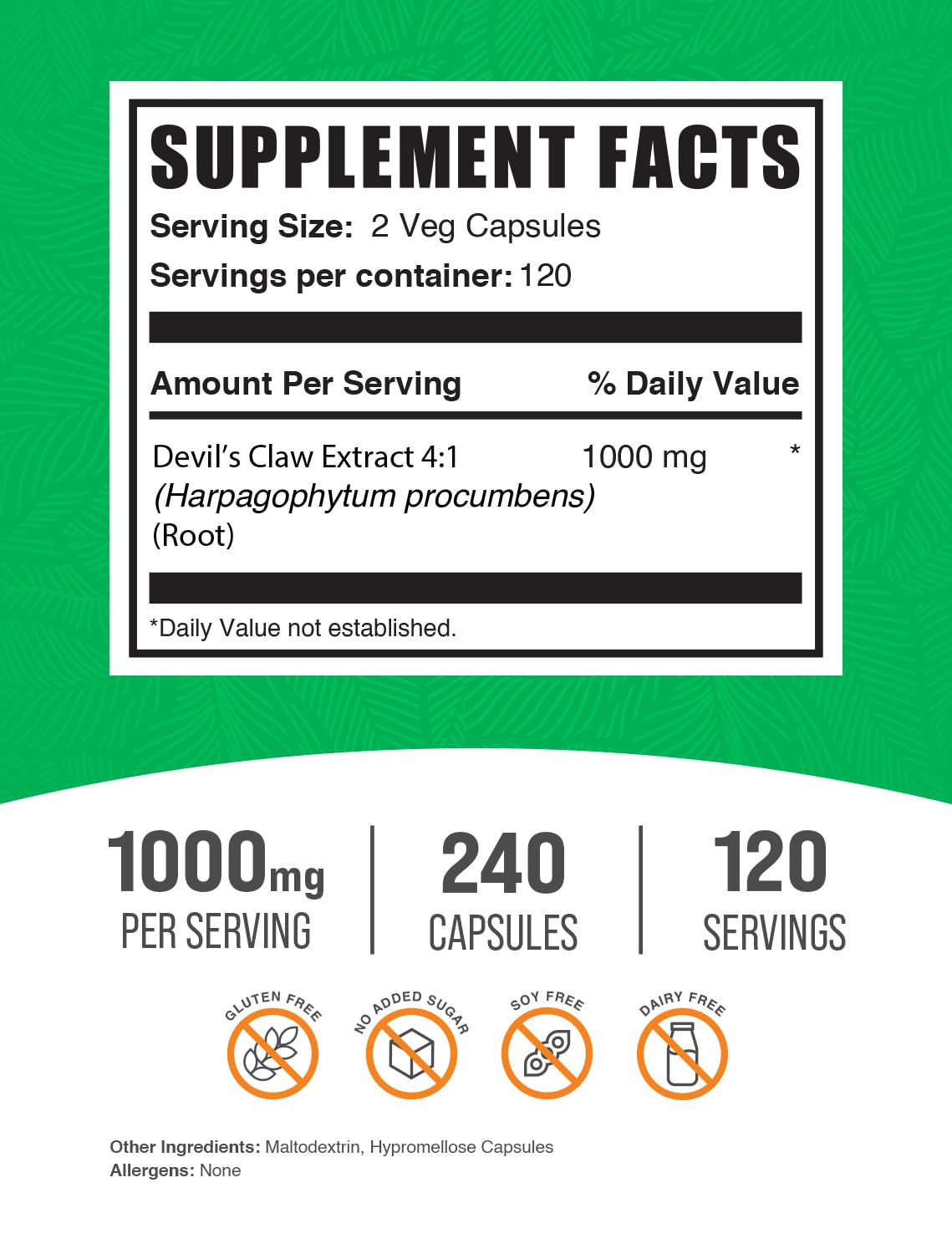 Devil's Claw Herbal Supplement capsules – vegan and gluten-free
