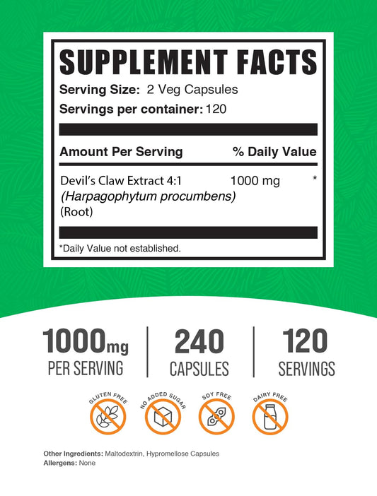 Devil's Claw Herbal Supplement capsules – vegan and gluten-free