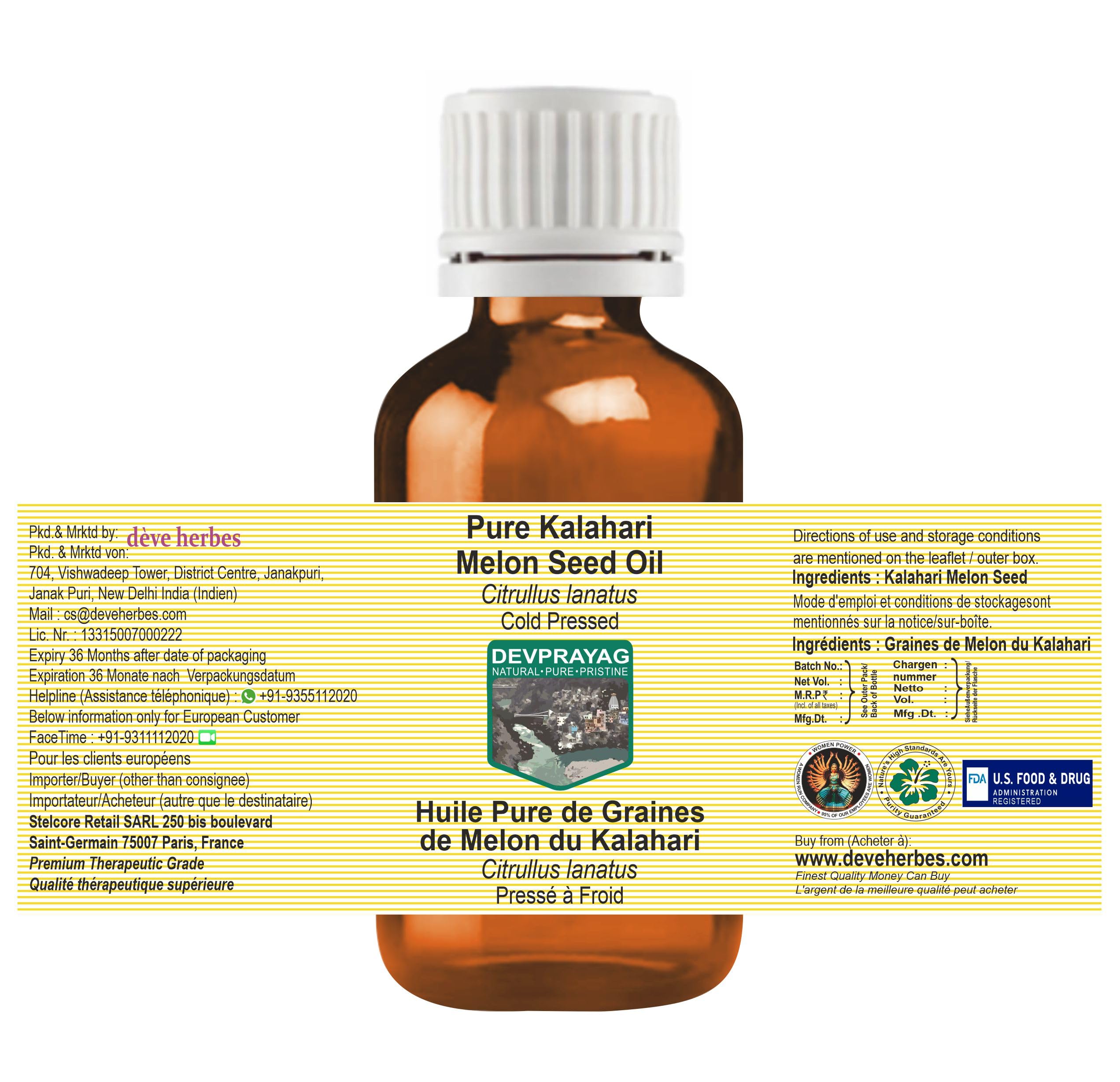 DEVPRAYAG Kalahari Melon Seed Oil texture shows light, non-sticky consistency ideal for layering