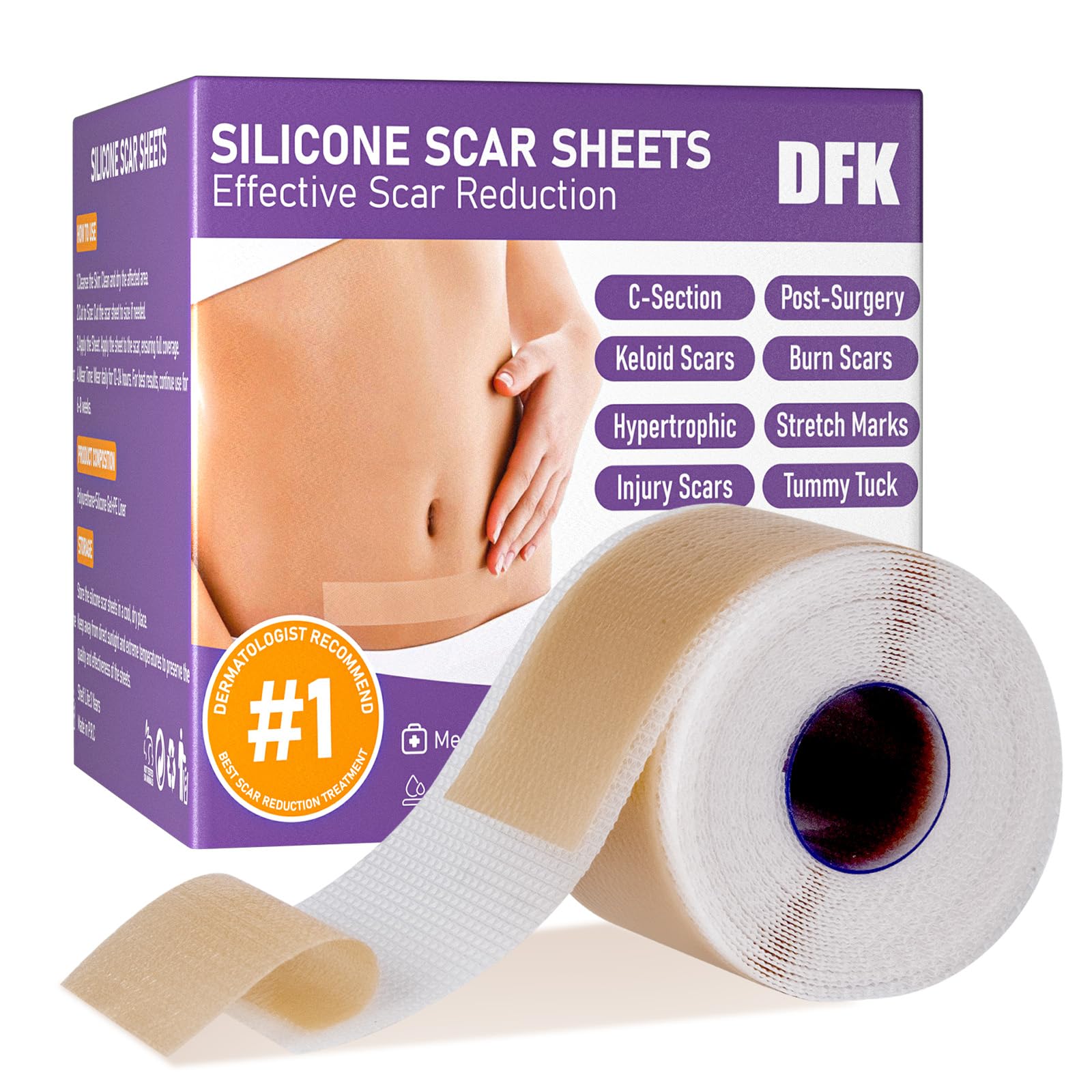DFK silicone scar sheets roll close-up, soft skin-friendly material for gentle scar care