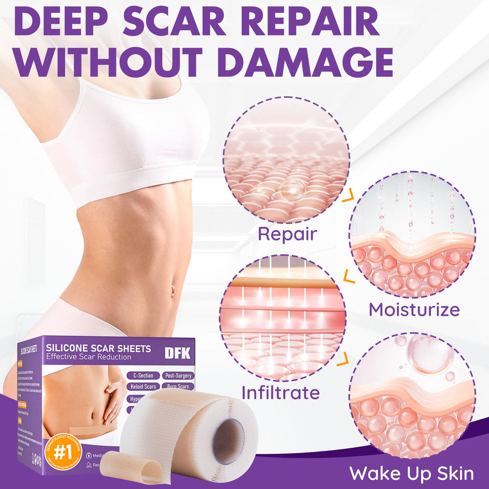 DFK silicone scar sheets on skin showing conforming coverage for scar areas