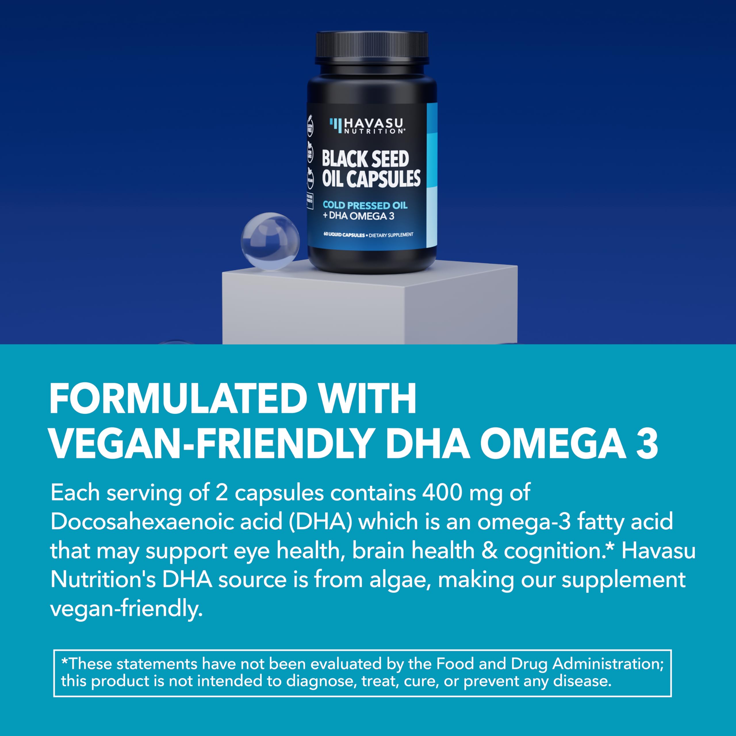 DHA Omega-3 and Black Seed Oil ingredients panel