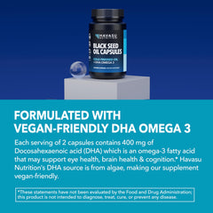 DHA Omega-3 and Black Seed Oil ingredients panel