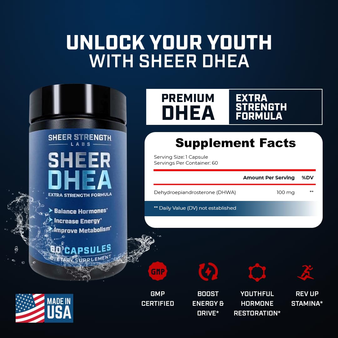 DHEA 100mg packaging for men – US market