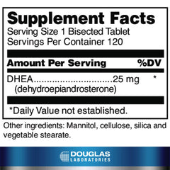 Front view of the DHEA bottle showing label and strength
