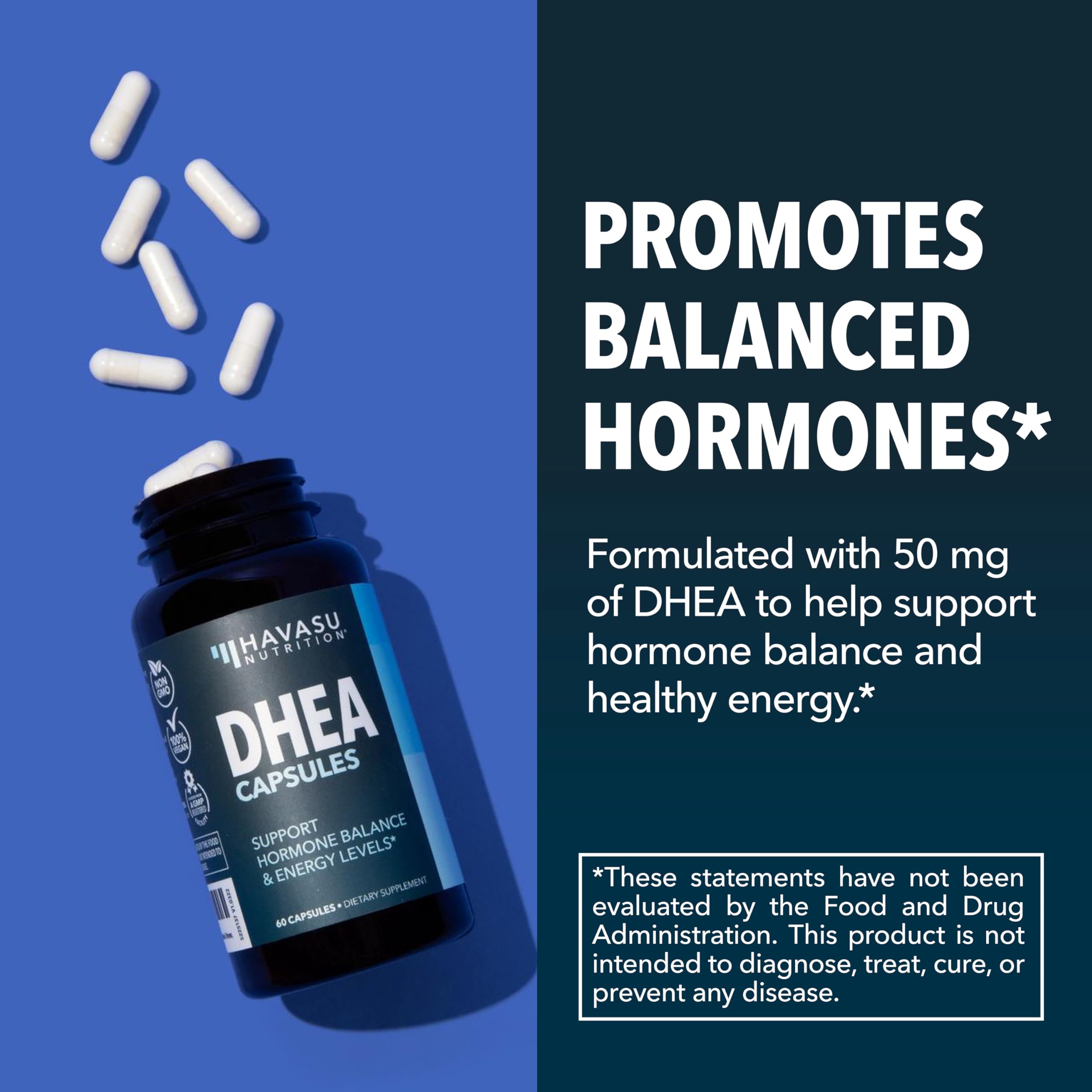Label close-up showing DHEA 50mg information