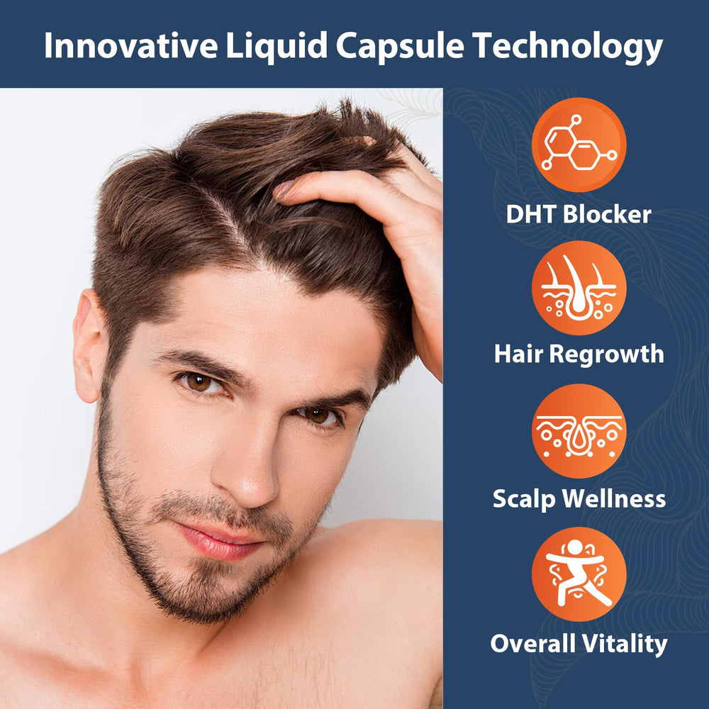 Key ingredients including Saw Palmetto, Biotin, Vitamin D, nettle and green tea.