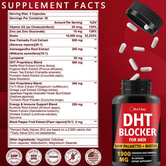 Close-up of DHT Blocker capsules with label in view